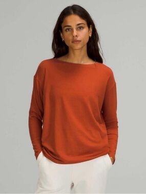 Lululemon Long-Sleeve Boatneck Top - metallic cayenne - size 8